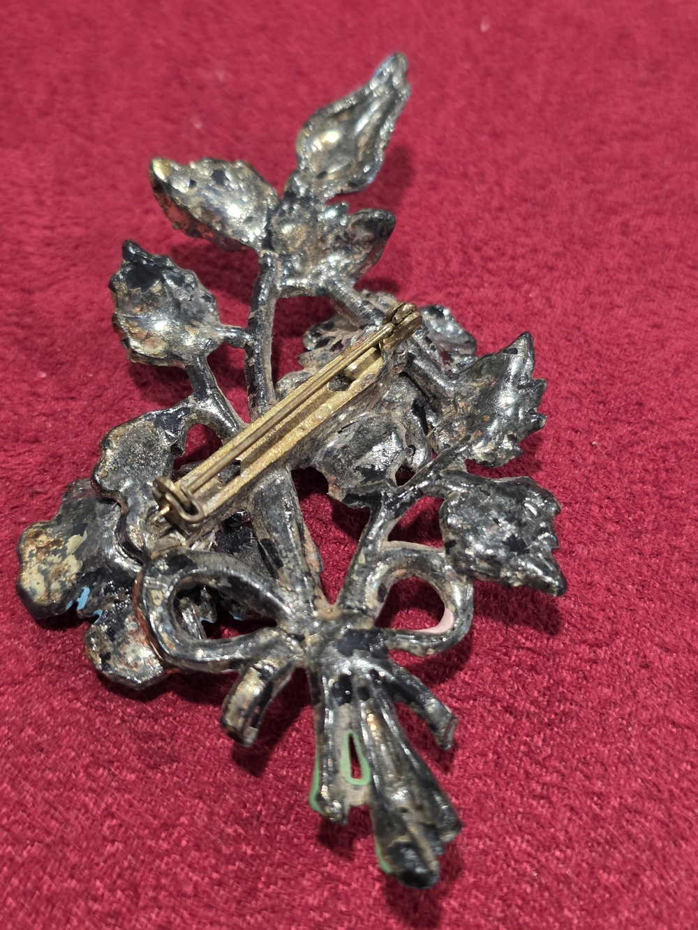 Celluloid Floral Bouquet Brooch with Blue Flowers - Picture 3 of 4